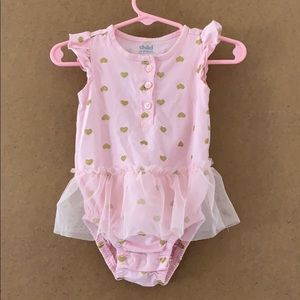6-9 months Pink with gold glitter hearts dress